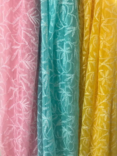 Lucknawi chikan saree with hand embroidered tepchi work | Ships from California